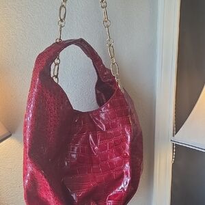 Gianni Bini Red Crocodile-Embossed Shoulder Bag